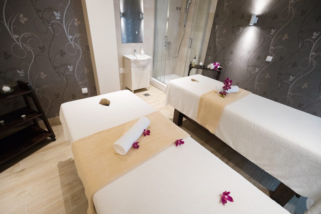 Interior of cosy professional massage saloon  decorated nicely