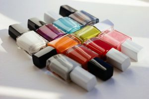 Nail polish bottles arranged for beauty and nail supply shopping